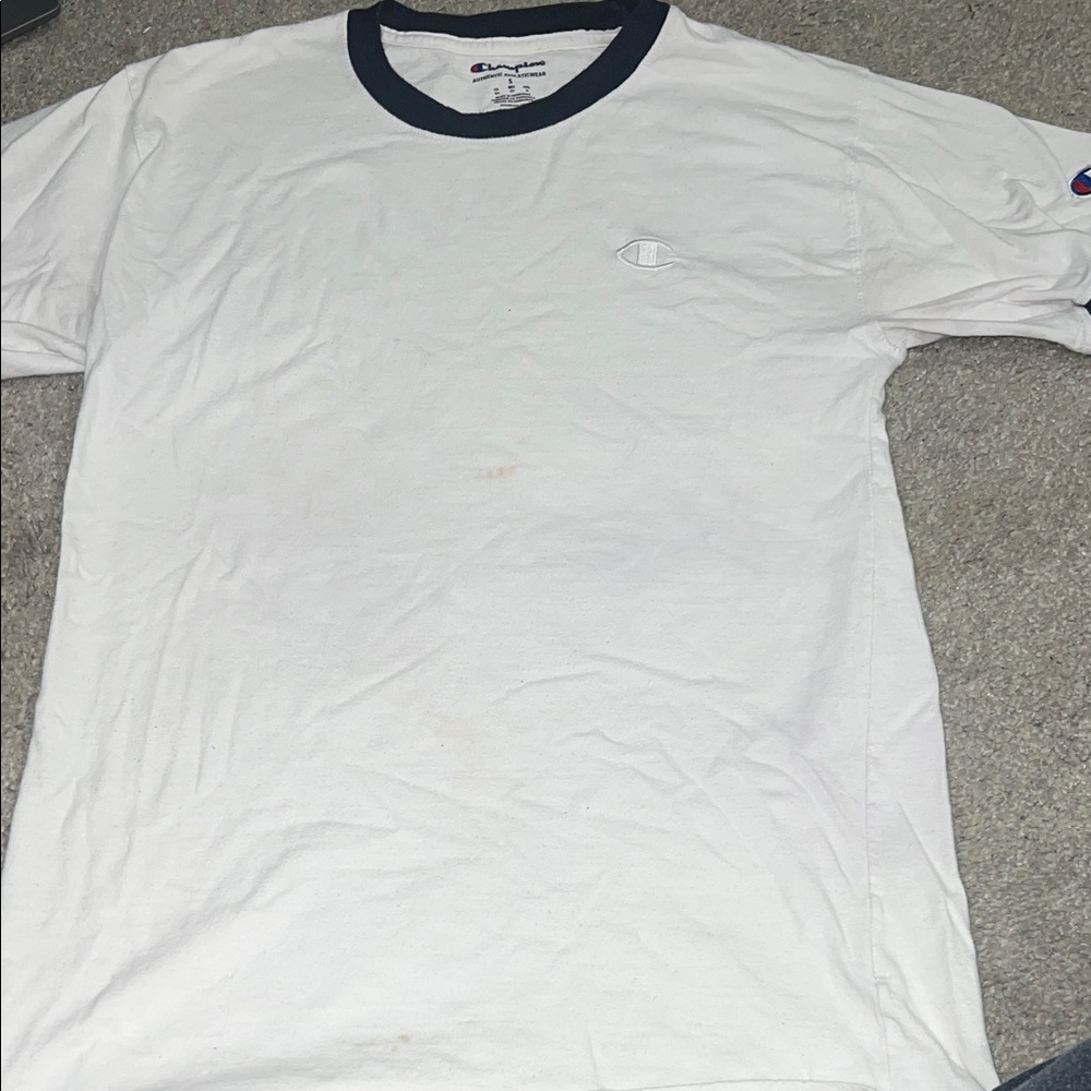 Champion White Tee with Dark Blue Trim